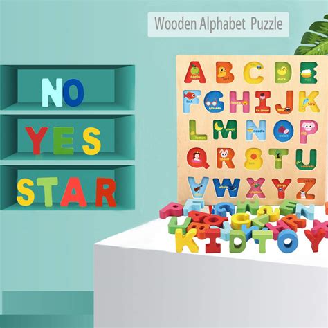 Wondertoys Wooden Alphabet Puzzles for Toddlers Wooden ABC Puzzle Board Uppercase Alphabet ...