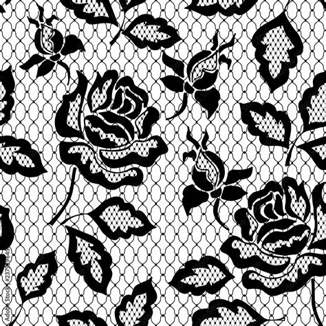 Black seamless lace pattern with rose on transparent background Stock Vector | Adobe Stock