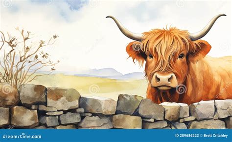 Highland Cow Cattle Watercolor Stock Illustration | CartoonDealer.com ...