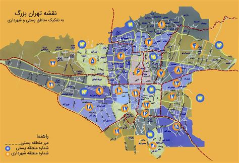 نقشه کدپستی مناطق تهران