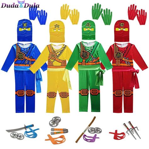 4 Style Ninja Cosplay Kostuums Jongens En Meisjes Jumpsuit Wapen Set ...