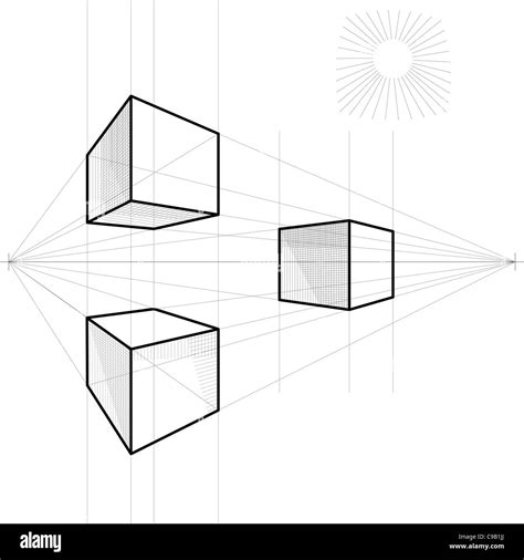 drawing of a cube in perspective with two vanishing points Stock Photo ...