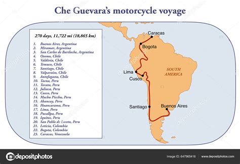 Route Map Che Guevara's Motorcycle Voyage South America Stock Photo by ...