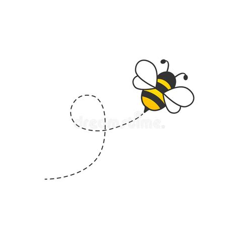 Cute Bee with Dotted Route. Flying Cartoon Bee Character Stock ...