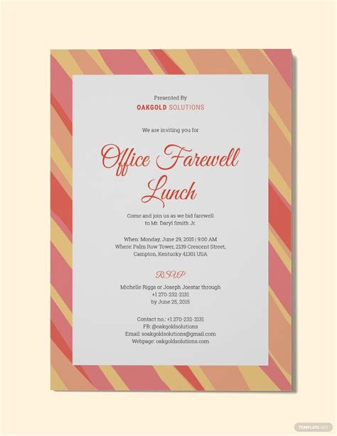 Office Farewell Lunch Invitation Template in Word, PSD, Pages, Publisher, Illustrator, Outlook ...