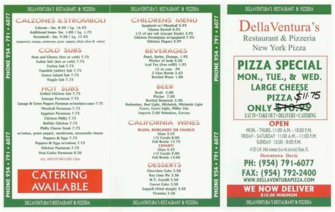 Della Ventura's Restaurant & Pizzeria Menu - Urbanspoon/Zomato