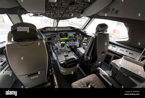 Cockpit of a Boeing 787-9 Dreamliner of the airline ANA at Munich Airport, Munich, Upper Bavaria ...