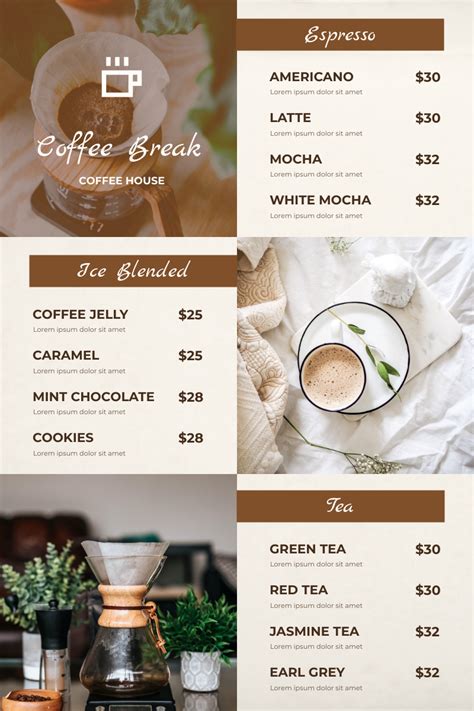 Brown Coffee Photo Grid Coffee Shop Menu | Menu Template