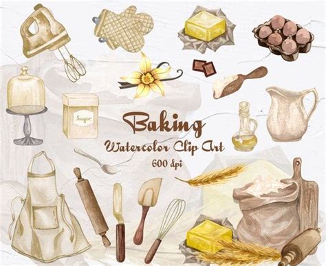 Baking Tools Watercolor Clipart. Baking Supplies Illustration ...