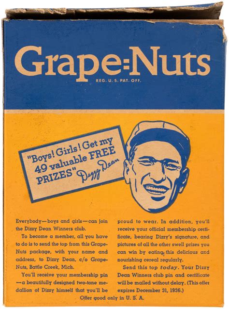Hake's - DIZZY DEAN "GRAPE=NUTS" CEREAL BOX.