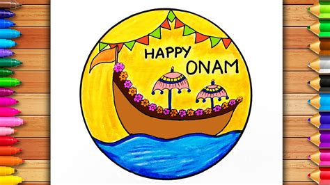 Easy Onam Drawing | Onam Drawing | Onam Festival Drawing | Onam Poster | Onam Scenery - YouTube