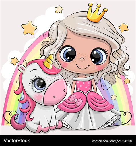 Cute cartoon fairy tale princess and unicorn Vector Image