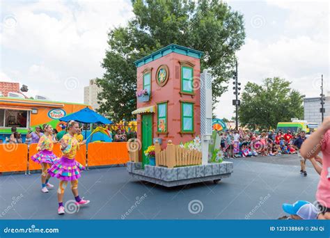 Sesame Place, Parade. Sesame Place is a Children`s Theme Park Editorial ...