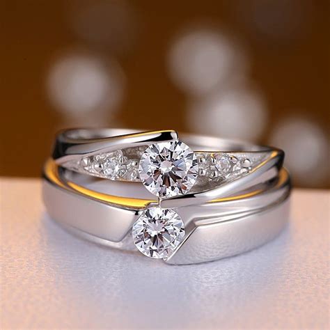 Elegant And Romantic Luxury 925 Sterling Silver Inlaid CZ Couple Rings | Engagement rings couple ...