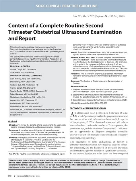 Content of a Complete Routine Second Trimester Obstetrical Ultrasound ...