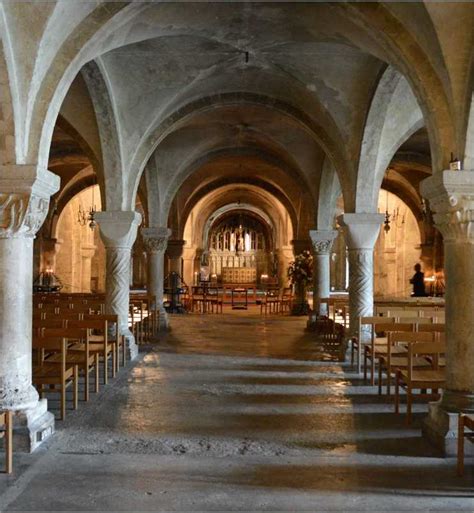 View inside the western crypt, looking toward the altar.