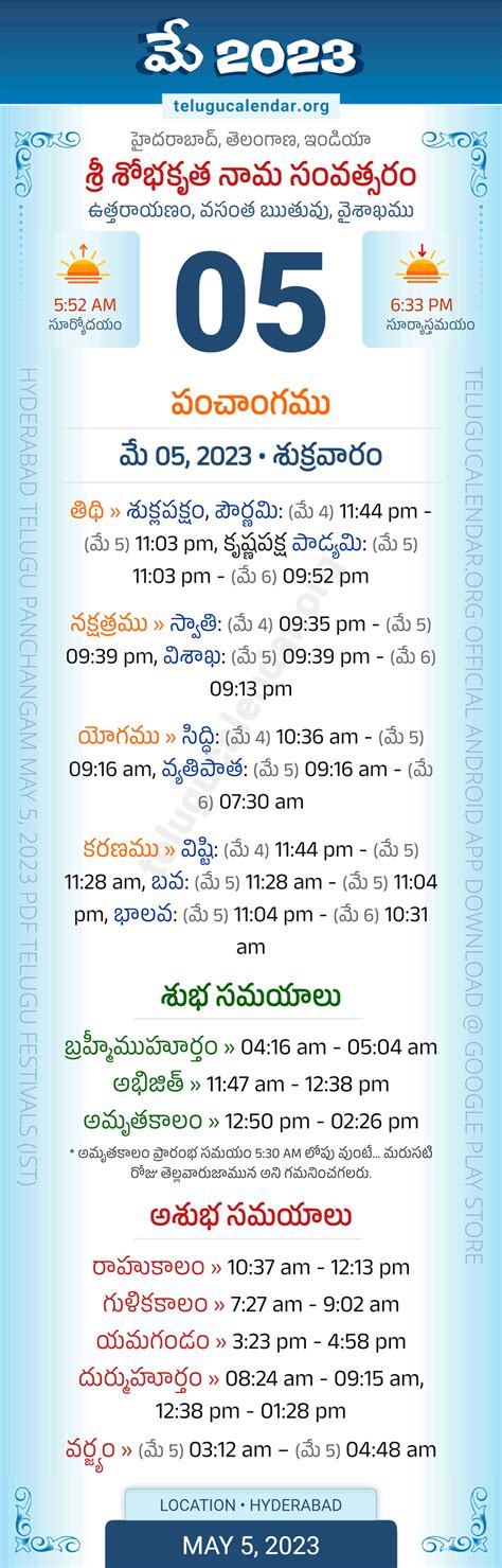 Telangana » Panchangam May 5, 2023 Telugu Calendar Daily