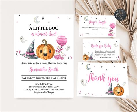 Editable Halloween Baby Shower Invitation Set Pink A Little - Etsy