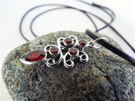 Garnet Pendant Sterling Silver 925 Handmade Vintage