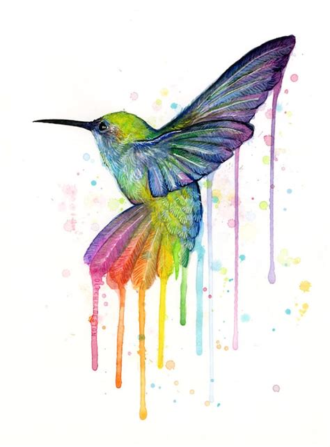 Hummingbird Art Print Rainbow Watercolor Animal Painting