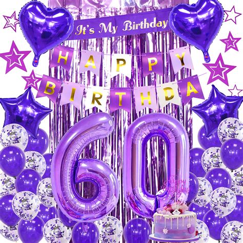 Buy 60th Birthday Decorations for Women, 60th Birthday Balloons Purple, It's My Birthday Sash ...