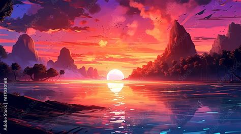 Captivating evening sunset view in anime wallpaper background: peaceful ...