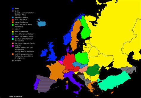 Map of how Aliens (1986) was called in each European country (Source ...