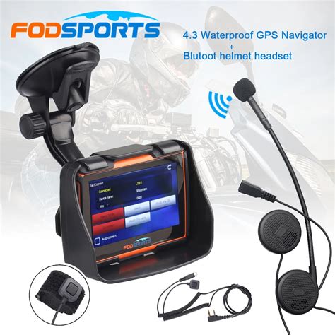 Bluetooth Headset+Fodsports 4.3 Inch Moto GPS Navigator Waterproof Bluetooth Motorcycle gps ...