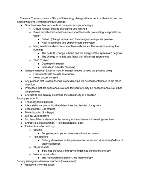 Lecture Notes on Chemical Thermodynamics - Chemical Thermodynamics: Study of the energy changes ...