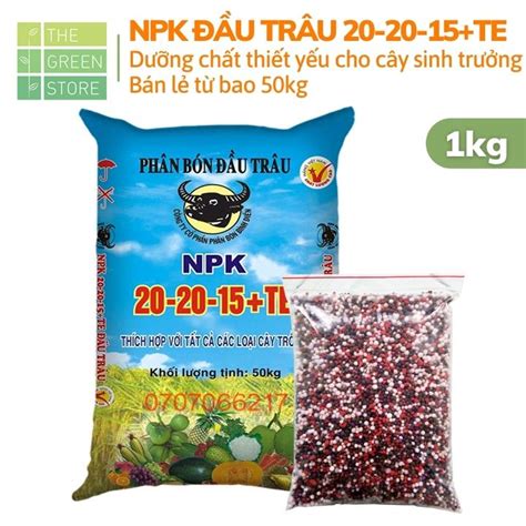 1kg Phân bón NPK Đầu Trâu 20-20-15 + TE (bán lẻ từ bao 50kg) cho rau màu, hoa kiểng (hồng, mai ...