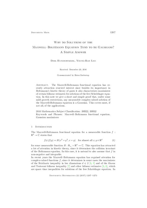 (PDF) Why do Solutions of the Maxwell--Boltzmann Equation Tend to be Gaussians? A Simple Answer ...