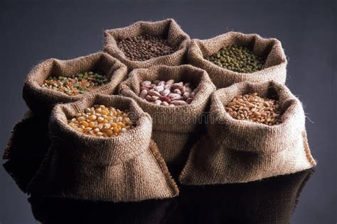 Jute Bags with Various Seeds Stock Photo - Image of closeup, agriculture: 136266394