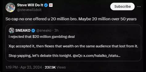 SteveWillDoIt Challenges Sneako's Claim of $20 Million Gambling Deal Amidst xQc Debate ...