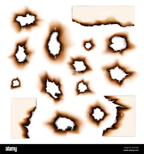 Burnt paper holes isolated vector set. Vector realistic fire scorched ...