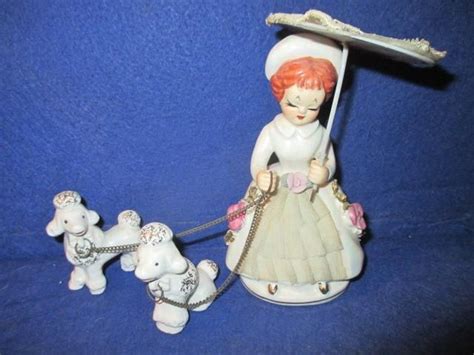 Vintage Porcelain Lady Figurine with 2 Poodle Dogs on Chains. Parasol, Lace MIJ | Vintage ...