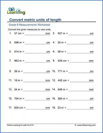 Grade 6 Math worksheet - Measurement: convert metric lengths | K5 Learning