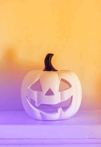 Small White Pumpkin Figure Of Candle Holder Jackolantern On A Shelf ...