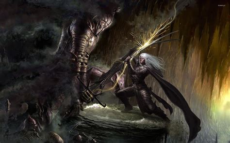 Knight in battle with an elf wallpaper - Fantasy wallpapers - #34841