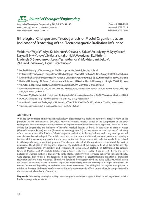 (PDF) Ethological Changes and Teratogenesis of Model Organisms as an Indicator of Biotesting of ...