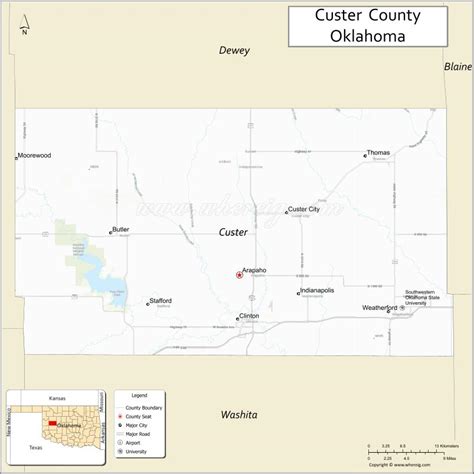 Map of Custer County, Oklahoma - Where is Located, Cities, Population, Highways & Facts