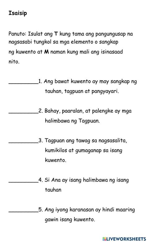 Maikling Kwento Worksheet For Grade 6 Download Worksheet