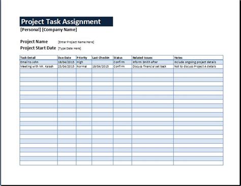 Project Task Assignment Management Sheet | Word & Excel Templates