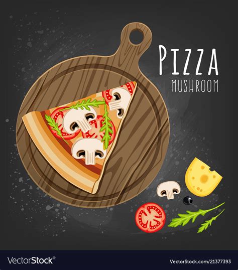 Mushroom pizza slice Royalty Free Vector Image