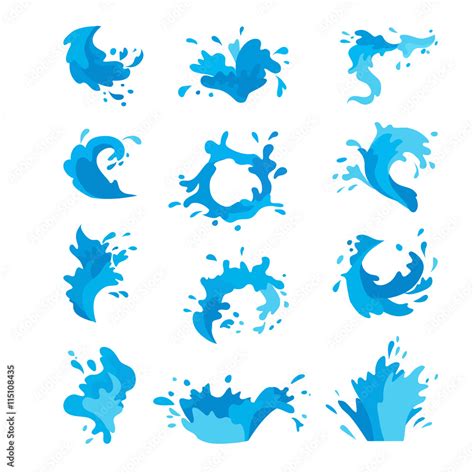 Water splashes collection vector set. Pour drop spa symbol water splash ...