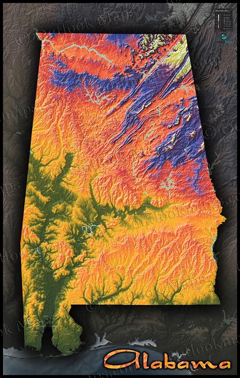 Colorful Alabama Wall Map | Topographical Physical Features