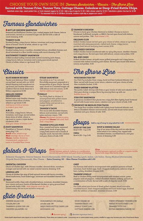 Tanner's Bar & Grill menu in Lenexa, Kansas, USA