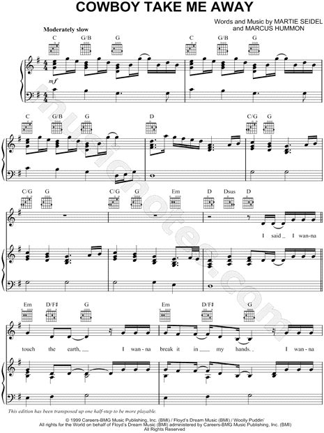 The Chicks "Cowboy Take Me Away" Sheet Music in G Major (transposable ...