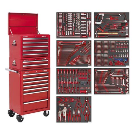 Sealey Tool Chest Combination 14 Drawer with Ball Bearing Slides - Red ...