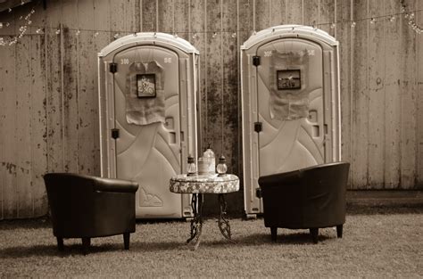 Porta potty at the wedding. His and hers. Make it cute! | Barn wedding reception, Barn wedding ...