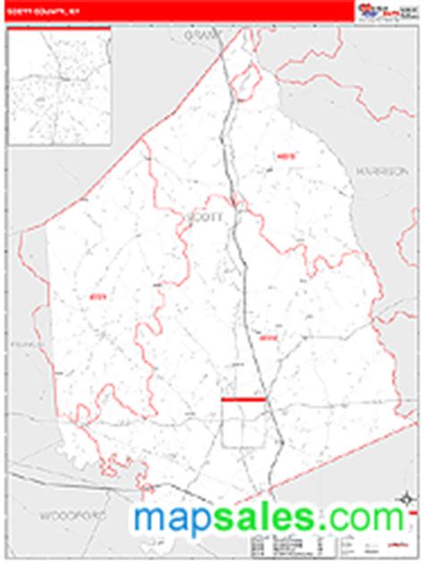 Scott County, KY Zip Code Wall Map Red Line Style by MarketMAPS